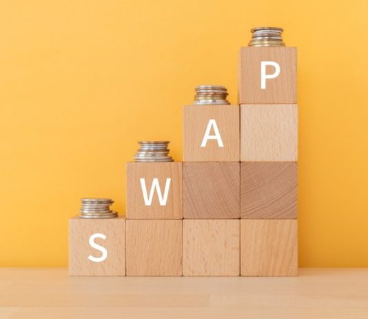 Inwestowanie w indeksy i surowce bez kosztów SWAP – czy to możliwe? Drewniane klocki ze stosami monet w napisem SWAP